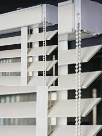 Beyaz Redektörlü Kurdelalı Ahşap Jaluzi