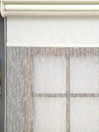 Yağmur Desen Çiftli Sistem Mekanizmalı Tül ve Stor Perde 