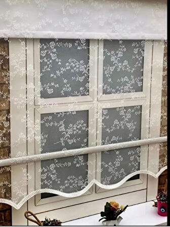 Çiçek Desen Çiftli Sistem Mekanizmalı Tül ve Stor Perde 