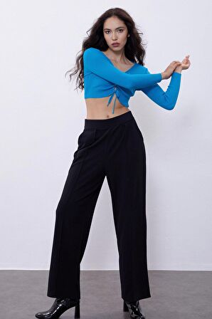 Turkuaz V Yaka Göğüs Dekolteli Triko Kazak SWK4512TUR 