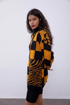 Oranj Desenli Oversize Triko Kazak SWK4441OR