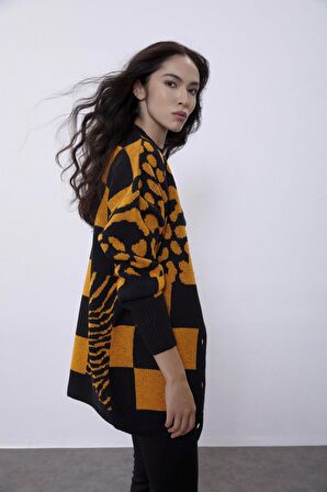 Oranj Desenli Oversize Triko Hırka SWC4440OR