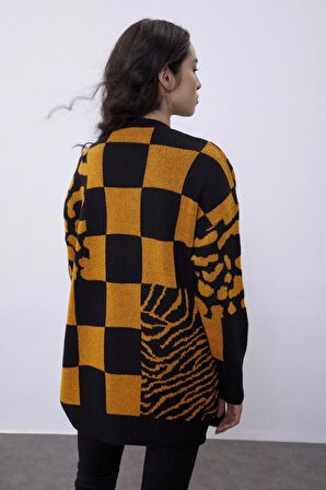 Oranj Desenli Oversize Triko Hırka SWC4440OR
