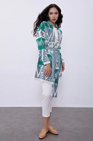 Yeşil Desenli Triko Hırka SWC4374YE