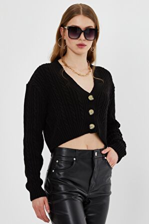 Sarı Saç Örgü Desenli Triko Hırka SWC4690Sİ