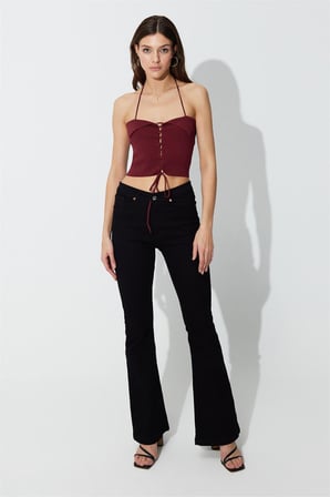 Bordo Brit Detaylı Triko Büstiyer SWA4642BO