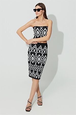 Siyah Ekru Geometrik Desenli Büstiyer SS23CT4658Sİ
