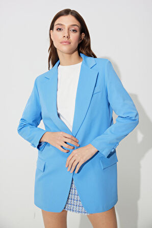 Mavi Tek Düğmeli Oversize Blazer Ceket SS23J4709MA