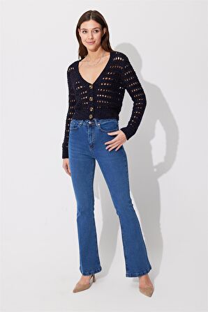 Mavi İspanyol Paça Yüksek Bel Jean SS23JP4743MA
