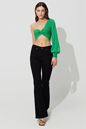Siyah İspanyol Paça Yüksek Bel Jean SS23JP4743Sİ