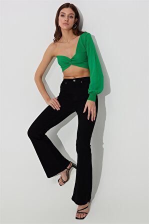 Siyah İspanyol Paça Yüksek Bel Jean SS23JP4743Sİ