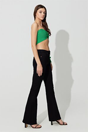 Siyah İspanyol Paça Yüksek Bel Jean SS23JP4743Sİ