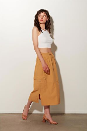 Camel Kargo Cepli Yırtmaçlı Midi Etek SS23S4786CA