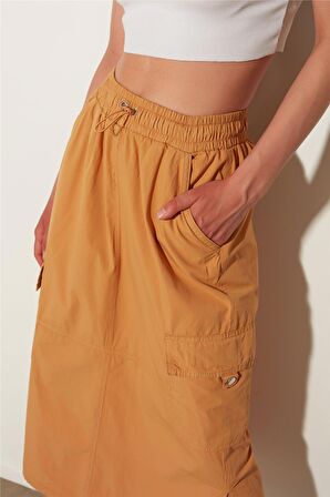 Camel Kargo Cepli Yırtmaçlı Midi Etek SS23S4786CA