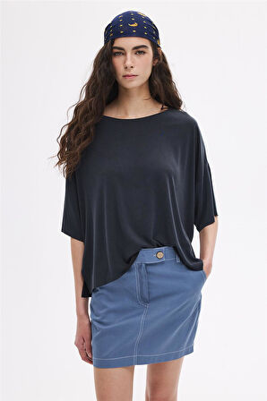 Kontrast Dikişli Mini Etek