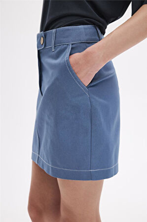 Kontrast Dikişli Mini Etek