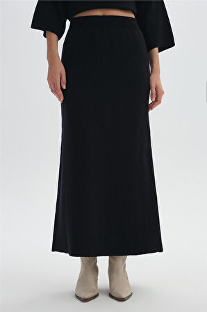 Lacivert Beli Lastikli Triko Etek