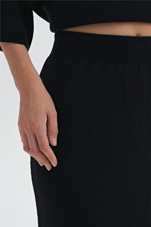 Lacivert Beli Lastikli Triko Etek