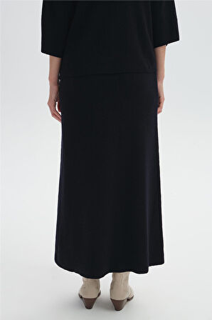 Lacivert Beli Lastikli Triko Etek