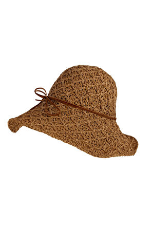 Geniş Kenarlı Bej Rafya Şapka