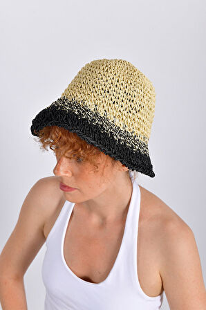 Degrade Tonlu El Dokuması Rafya Şapka