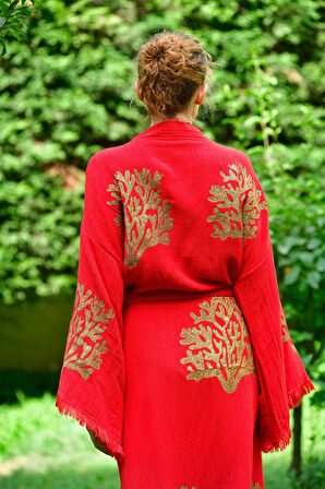 Kırmızı Ethereal Coral Kimono