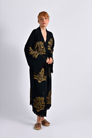 Siyah Ethereal Coral Kimono