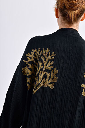 Siyah Ethereal Coral Kimono