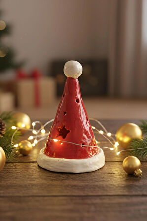 Noel Şapka Seramik Mumluk- Küçük