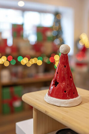 Noel Şapka Seramik Mumluk- Küçük