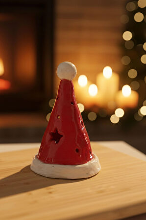 Noel Şapka Seramik Mumluk- Orta