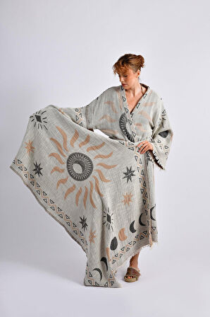 Gri- Kahverengi Sun  Kimono & Pestemal Seti