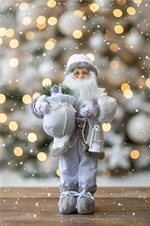 Beyaz-Gri Noel Baba – 30 cm