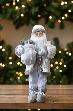 Beyaz-Gri Noel Baba – 30 cm