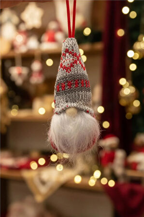 Yılbaşı Ağaç Süsleri Koleksiyonu- Gri Şapkalı Beyaz Sakallı Süs