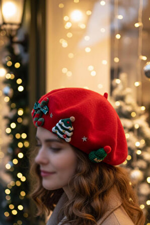 Kırmızı Yılbaşı Temalı Bere