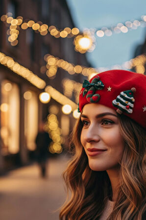 Kırmızı Yılbaşı Temalı Bere