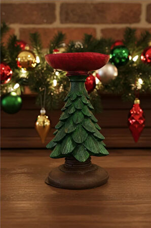 Yılbaşı Ağacı Formlu Seramik Mumluk