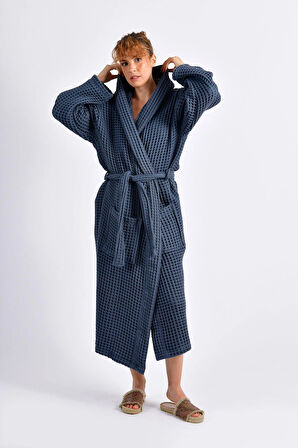 Lacivert Waffle (Gofre) Bornoz