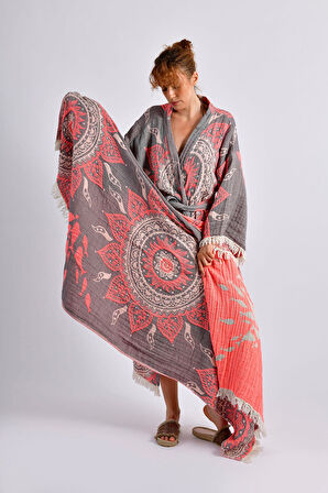 Gri-Turuncu Mandala Peştamal