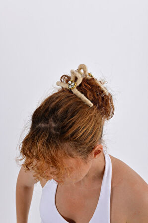 Fildişi Yün Sargılı Saç Tokası