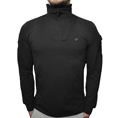 Çeyrek Fermuar Dry Touch Sweatshirt, Siyah Uzun Kollu Fanila