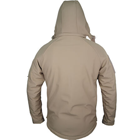 Bej 5 Cepli Kapüşonlu Softshell Soğuk Geçirmez Mont