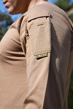 Beldaran Cepli Uzun Kollu Taktik Tişört Bej