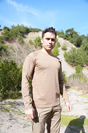 Beldaran Cepli Uzun Kollu Taktik Tişört Bej