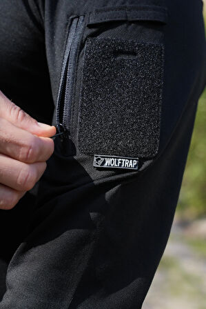 Siyah Uzun Kollu Taktik Polo Yaka Tişört, 2 Cepli Uzun Kollu T-Shirt