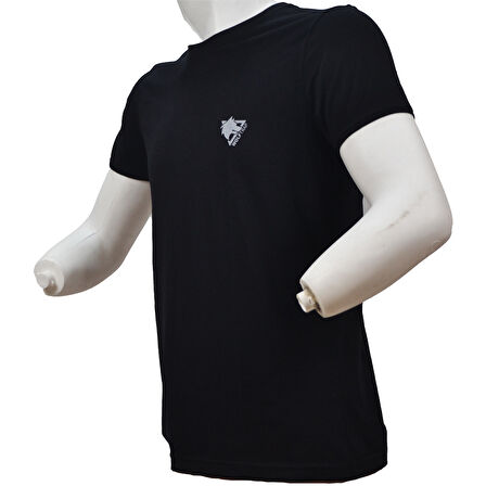 Wolftrap %100 Pamuk Siyah Kısa Kollu Tişört, Bisiklet Yaka Rahat T-Shirt