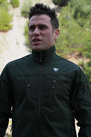 Softshell Mont Haki, 7 Cepli Rüzgar Geçirmez Softshell Mont Haki, Outdoor Erkek Mont