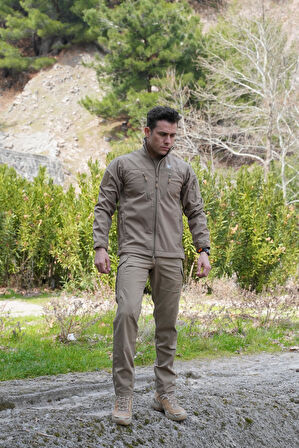 Softshell Mont Bej, 7 Cepli Rüzgar Geçirmez Softshell Mont, Bej Outdoor Mont