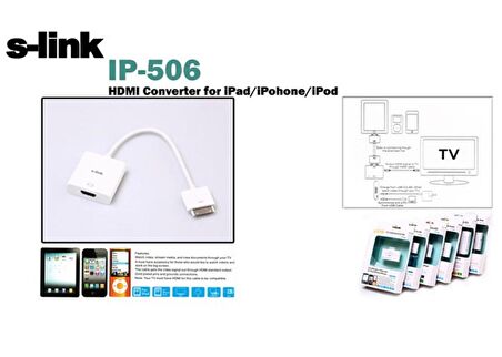 S-LINK IP-506 IPOD/IPHONE/IPAD HDMI KONNEKTOR 30 PIN TO HDMI